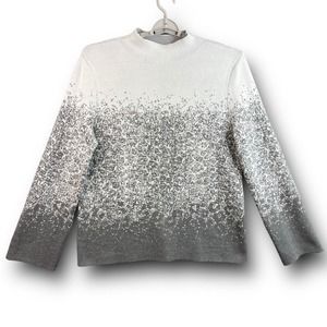 Investments Womens Long Sleeve Top Size Large Speckled White and Gray